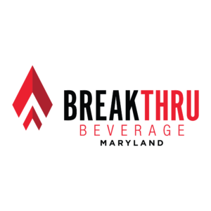 Red and black Breakthru Beverage Maryland logo with upward arrow symbol on the left.