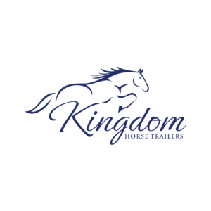 **Alt text (under 125 characters):** Blue logo with outline of a galloping horse above the text “Kingdom Horse Trailers.”