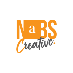 Orange and gray logo with large “NABS” and handwritten “Creative.”
