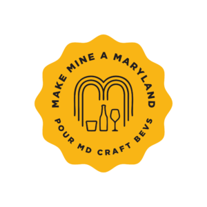 Yellow badge logo with text “Make Mine a Maryland – Pour MD Craft Bevs.”