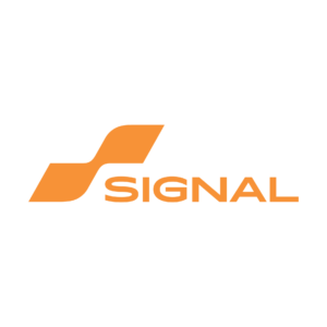 Orange logo with abstract “S” shape and text “Signal.”